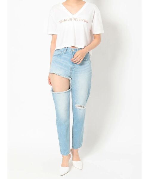 GYDA(ジェイダ)の「VネックLOGO LOOSE SHORT Tシャツ(Tシャツ/カットソー・レディース・ブラック/オフホワイト/イエロー・FREE)」の16枚目の写真