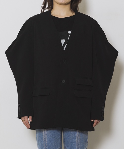 led.tokyo（レッドトウキョウ）の「【led.tokyo】ショルダーコンシャスルーズノーカラージャケット（テーラードジャケット・レディース・ブラック/ベージュ・FREE）」の9枚目の写真