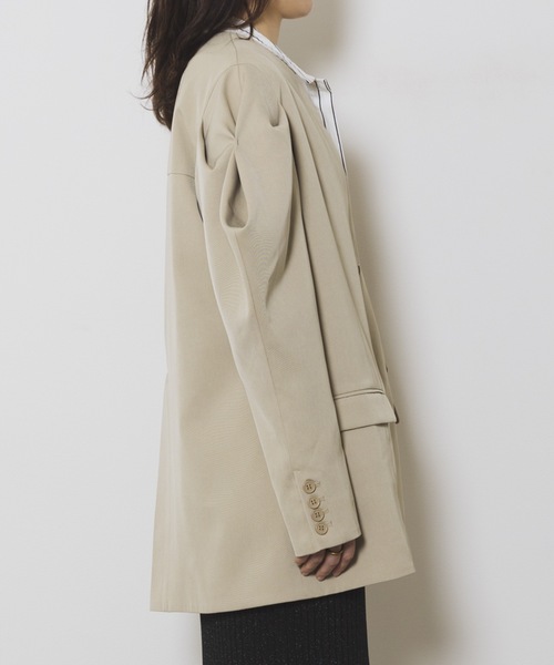 led.tokyo（レッドトウキョウ）の「【led.tokyo】ショルダーコンシャスルーズノーカラージャケット（テーラードジャケット・レディース・ブラック/ベージュ・FREE）」の3枚目の写真