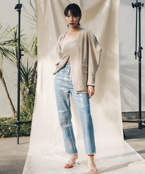 led.tokyo（レッドトウキョウ）の「【led.tokyo】ショルダーコンシャスルーズノーカラージャケット（テーラードジャケット・レディース・ブラック/ベージュ・FREE）」の12枚目の写真