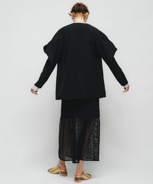 led.tokyo（レッドトウキョウ）の「【led.tokyo】ショルダーコンシャスルーズノーカラージャケット（テーラードジャケット・レディース・ブラック/ベージュ・FREE）」の20枚目の写真