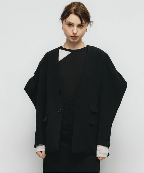 led.tokyo（レッドトウキョウ）の「【led.tokyo】ショルダーコンシャスルーズノーカラージャケット（テーラードジャケット・レディース・ブラック/ベージュ・FREE）」の17枚目の写真