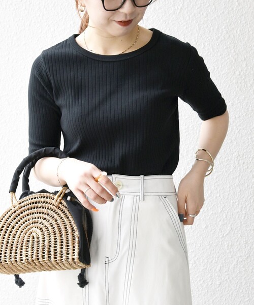 SHIPS any:〈洗濯機可能〉テレコ リブ ハーフスリーブ TEE（Tシャツ