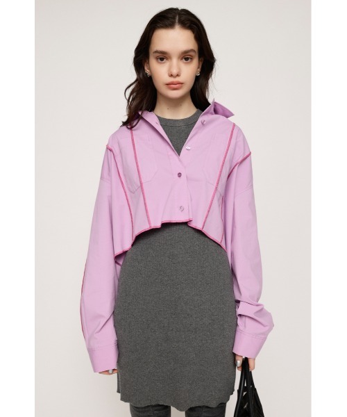 SLY(スライ)の「CROPPED OVER LOCK UP SH クロップド丈 オーバーサイズ ロックアップ シャツ(シャツ/ブラウス・レディース・ライトブラック/ホワイト/ピンク・FREE)」の14枚目の写真