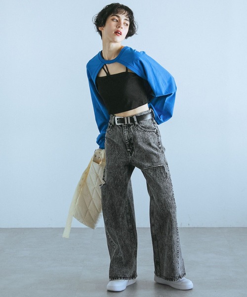 PAGEBOY（ページボーイ）の「ネックストラップカットボレロ（Tシャツ/カットソー・レディース・ブラック/オフホワイト/アクア・FREE）」の14枚目の写真