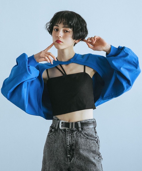 PAGEBOY（ページボーイ）の「ネックストラップカットボレロ（Tシャツ/カットソー・レディース・ブラック/オフホワイト/アクア・FREE）」の13枚目の写真