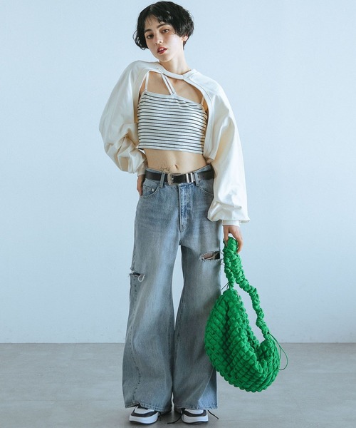 PAGEBOY（ページボーイ）の「ネックストラップカットボレロ（Tシャツ/カットソー・レディース・ブラック/オフホワイト/アクア・FREE）」の6枚目の写真