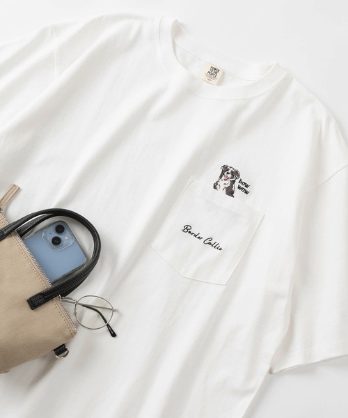 make a ray!（メイク ア レイ！）の「【POWER TO THE PEOPLE/パワー トゥザ ピープル】ビッグシルエット ヘビーウェイト 猫＆犬 ワンポイント刺繍 ポケット付き 半袖Tシャツ/ユニセックス（Tシャツ/カットソー・レディース・ブラック系その他/オフホワイト/ブラック/ミント/ホワイト/レモンイエロー・M/L）」の3枚目の写真