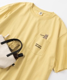 【POWER TO THE PEOPLE/パワー トゥザ ピープル】ビッグシルエット ヘビーウェイト 猫＆犬 ワンポイント刺繍 ポケット付き 半袖Tシャツ/ユニセックス