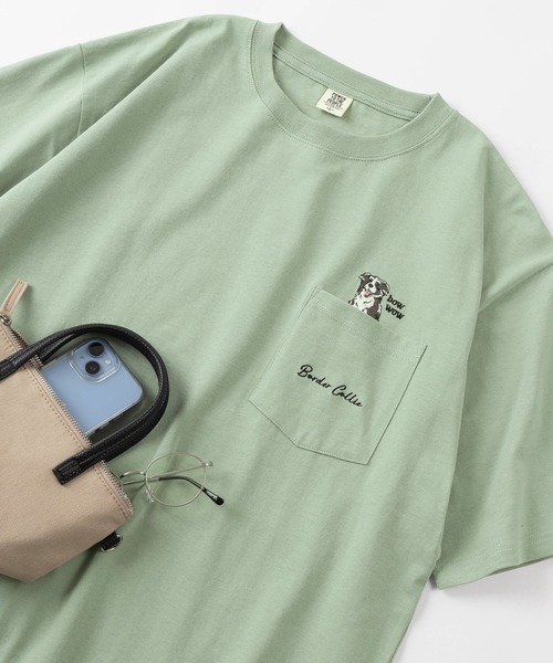 make a ray!（メイク ア レイ！）の「【POWER TO THE PEOPLE/パワー トゥザ ピープル】ビッグシルエット ヘビーウェイト 猫＆犬 ワンポイント刺繍 ポケット付き 半袖Tシャツ/ユニセックス（Tシャツ/カットソー・レディース・ブラック系その他/オフホワイト/ブラック/ミント/ホワイト/レモンイエロー・M/L）」の6枚目の写真