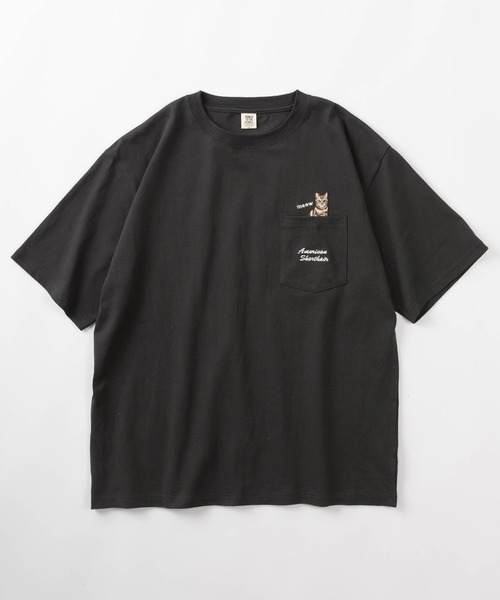 make a ray!（メイク ア レイ！）の「【POWER TO THE PEOPLE/パワー トゥザ ピープル】ビッグシルエット ヘビーウェイト 猫＆犬 ワンポイント刺繍 ポケット付き 半袖Tシャツ/ユニセックス（Tシャツ/カットソー・レディース・ブラック系その他/オフホワイト/ブラック/ミント/ホワイト/レモンイエロー・M/L）」の7枚目の写真