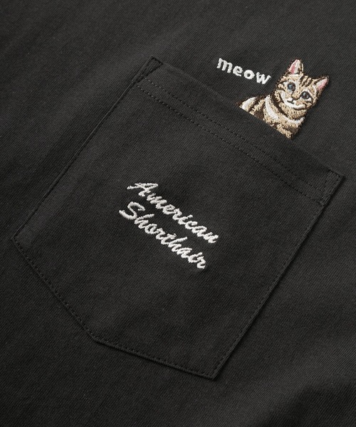 make a ray!（メイク ア レイ！）の「【POWER TO THE PEOPLE/パワー トゥザ ピープル】ビッグシルエット ヘビーウェイト 猫＆犬 ワンポイント刺繍 ポケット付き 半袖Tシャツ/ユニセックス（Tシャツ/カットソー・レディース・ブラック系その他/オフホワイト/ブラック/ミント/ホワイト/レモンイエロー・M/L）」の10枚目の写真