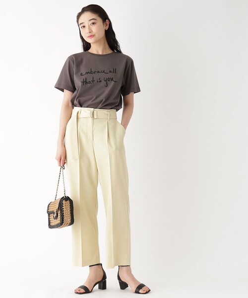 ベルト付きタックストレートパンツ【洗える/イージーケア】