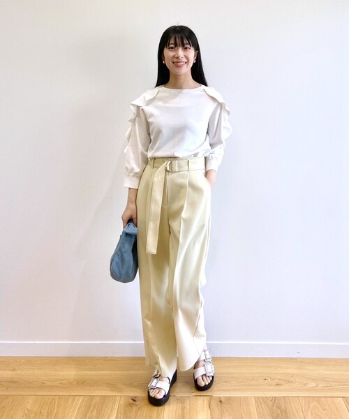 ベルト付きタックストレートパンツ【洗える/イージーケア】