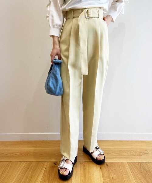 ベルト付きタックストレートパンツ【洗える/イージーケア】