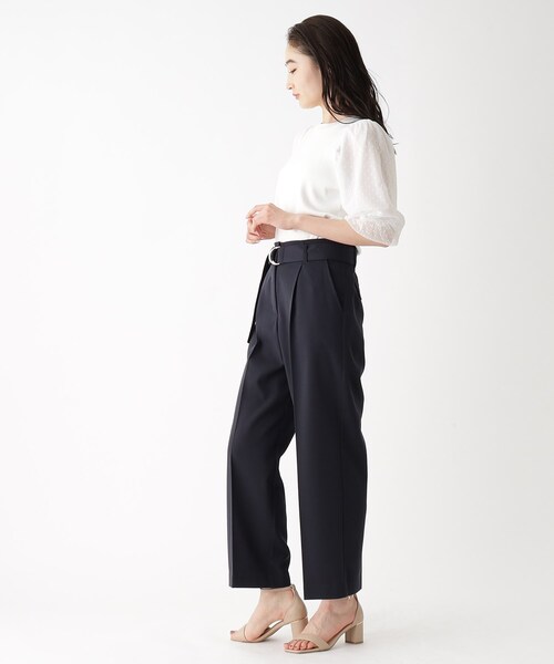 ベルト付きタックストレートパンツ【洗える/イージーケア】