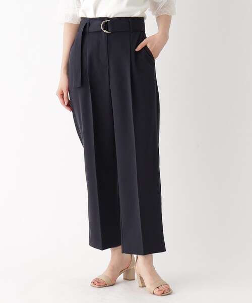 ベルト付きタックストレートパンツ【洗える/イージーケア】