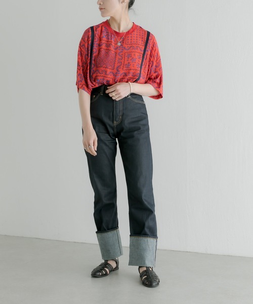 ear PAPILLONNER(イアパピヨネ)の「柄パイピングTシャツ【SUM1 STYLE(スミスタイル)】(Tシャツ/カットソー・レディース・ホワイト/レッド/ホワイト系その他/ブラック・FREE)」の12枚目の写真