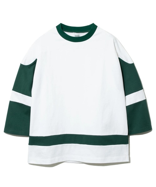 AOZORA（アオゾラ）の「AOZORA/アオゾラ　ヘビーOZ天竺切り替え半端袖（Tシャツ/カットソー・メンズ・ネイビー/グリーン・LARGE/X-LARGE/MEDIUM）」の2枚目の写真