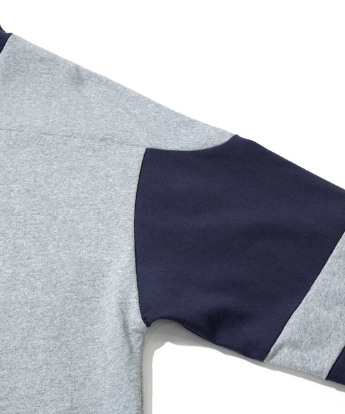 AOZORA（アオゾラ）の「AOZORA/アオゾラ　ヘビーOZ天竺切り替え半端袖（Tシャツ/カットソー・メンズ・ネイビー/グリーン・LARGE/X-LARGE/MEDIUM）」の4枚目の写真
