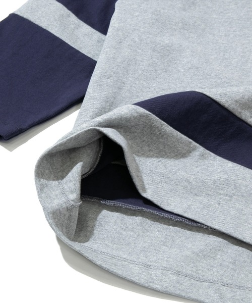 AOZORA（アオゾラ）の「AOZORA/アオゾラ　ヘビーOZ天竺切り替え半端袖（Tシャツ/カットソー・メンズ・ネイビー/グリーン・LARGE/X-LARGE/MEDIUM）」の7枚目の写真