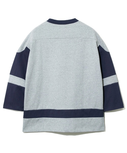 AOZORA（アオゾラ）の「AOZORA/アオゾラ　ヘビーOZ天竺切り替え半端袖（Tシャツ/カットソー・メンズ・ネイビー/グリーン・LARGE/X-LARGE/MEDIUM）」の8枚目の写真