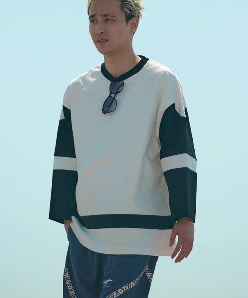 AOZORA（アオゾラ）の「AOZORA/アオゾラ　ヘビーOZ天竺切り替え半端袖（Tシャツ/カットソー・メンズ・ネイビー/グリーン・LARGE/X-LARGE/MEDIUM）」の9枚目の写真