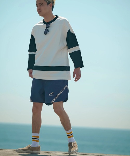 AOZORA（アオゾラ）の「AOZORA/アオゾラ　ヘビーOZ天竺切り替え半端袖（Tシャツ/カットソー・メンズ・ネイビー/グリーン・LARGE/X-LARGE/MEDIUM）」の11枚目の写真