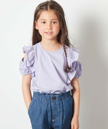 a.v.v（アーヴェヴェ）の「[100-130]フロントフリルオフショルＴシャツ（Tシャツ/カットソー・キッズ）」