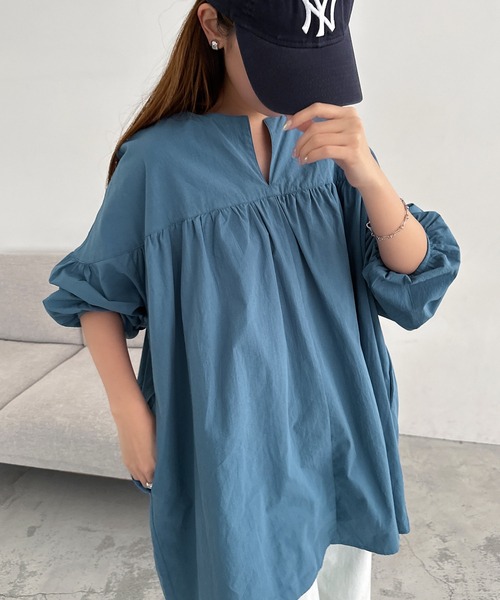 andme（アンドミー）の「ワッシャーコットンチュニックブラウス（シャツ/ブラウス・レディース・ネイビー/ベージュ/モカ/オレンジ/キナリ/ブラック/ブラウン系その他/ブルー系その他/グリーン系その他・M）」の8枚目の写真