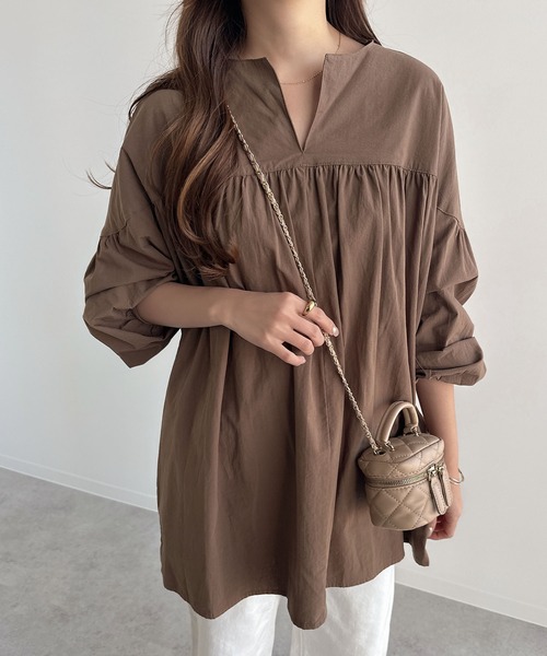 andme（アンドミー）の「ワッシャーコットンチュニックブラウス（シャツ/ブラウス・レディース・ネイビー/ベージュ/モカ/オレンジ/キナリ/ブラック/ブラウン系その他/ブルー系その他/グリーン系その他・M）」の10枚目の写真