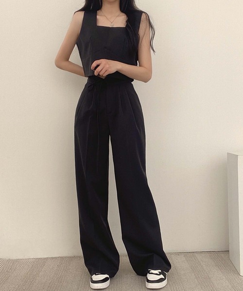 Girly Doll（ガーリードール）の「セットアップ ノースリーブ&パンツ 2点セット（セットアップ・レディース・ブラック/グレー・FREE）」の4枚目の写真