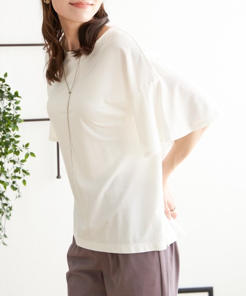 ikka(イッカ)の「【接触冷感】さらひやフレア袖カットソー(Tシャツ/カットソー・レディース・ライトグレー/スカイブルー/ブラック/オフホワイト・M/L/S)」の1枚目の写真