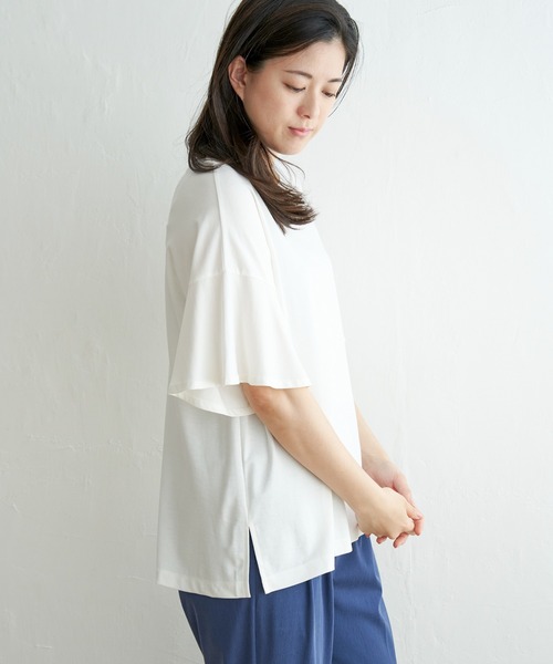ikka(イッカ)の「【接触冷感】さらひやフレア袖カットソー(Tシャツ/カットソー・レディース・ライトグレー/スカイブルー/ブラック/オフホワイト・M/L/S)」の13枚目の写真