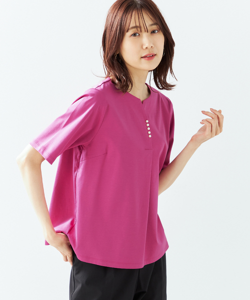 A/C DESIGN BY ALPHA CUBIC(エーシーデザインバイアルファキュービック)の「【UVカット・接触冷感・ナノファイン制菌加工】パールスキッパープルオーバー(Tシャツ/カットソー・レディース・ピンク/ブラック/ブルー・LL/M/L)」の1枚目の写真