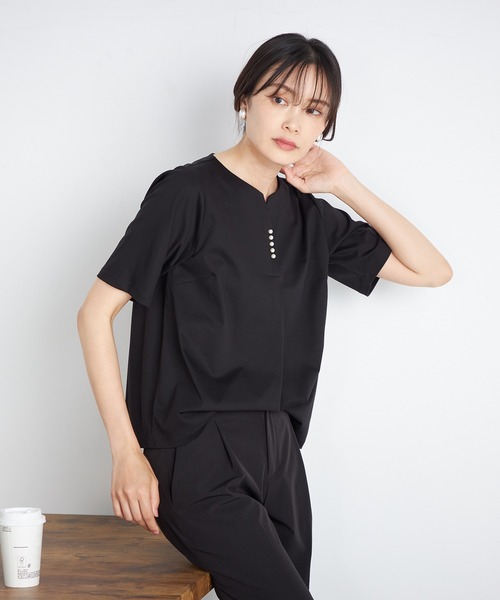 A/C DESIGN BY ALPHA CUBIC(エーシーデザインバイアルファキュービック)の「【UVカット・接触冷感・ナノファイン制菌加工】パールスキッパープルオーバー(Tシャツ/カットソー・レディース・ピンク/ブラック/ブルー・LL/M/L)」の12枚目の写真