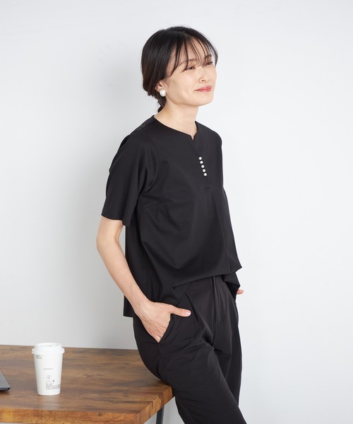 A/C DESIGN BY ALPHA CUBIC(エーシーデザインバイアルファキュービック)の「【UVカット・接触冷感・ナノファイン制菌加工】パールスキッパープルオーバー(Tシャツ/カットソー・レディース・ピンク/ブラック/ブルー・LL/M/L)」の13枚目の写真