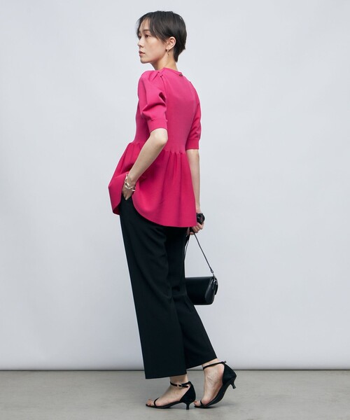 NOLLEY’S Sophi（ノーリーズソフィ）の「《手洗い可能》ポリ　ペプラムパフスリーブプルオーバーニット（ニット/セーター・レディース・ブラック/ピンク/オフホワイト・38）」の9枚目の写真