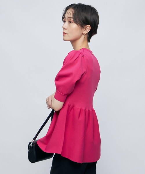 NOLLEY’S Sophi（ノーリーズソフィ）の「《手洗い可能》ポリ　ペプラムパフスリーブプルオーバーニット（ニット/セーター・レディース・ブラック/ピンク/オフホワイト・38）」の16枚目の写真