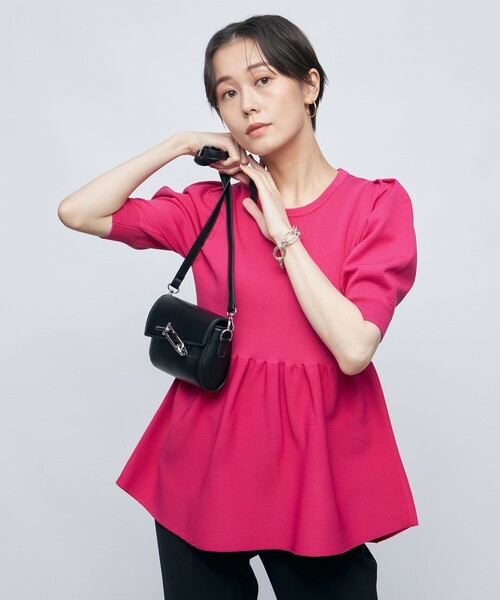 NOLLEY’S Sophi（ノーリーズソフィ）の「《手洗い可能》ポリ　ペプラムパフスリーブプルオーバーニット（ニット/セーター・レディース・ブラック/ピンク/オフホワイト・38）」の19枚目の写真