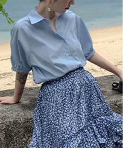 gossip!ロサンゼルス(ゴシップロサンゼルス)の「ハーフスリーブシャツ(シャツ/ブラウス・レディース・ホワイト/ブルー・M/S)」の13枚目の写真