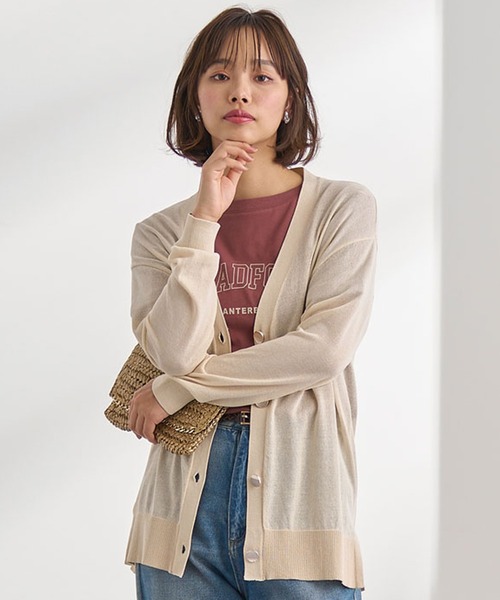 BELLUNA PLUS(ベルーナ)の「シアー素材Vネックデザインカーディガン(カーディガン/ボレロ・レディース・ブラック/オレンジ/アイボリー/エメラルド・LARGE/MEDIUM/X-LARGE)」の2枚目の写真