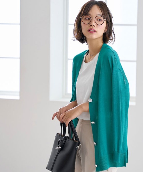 BELLUNA PLUS(ベルーナ)の「シアー素材Vネックデザインカーディガン(カーディガン/ボレロ・レディース・ブラック/オレンジ/アイボリー/エメラルド・LARGE/MEDIUM/X-LARGE)」の10枚目の写真