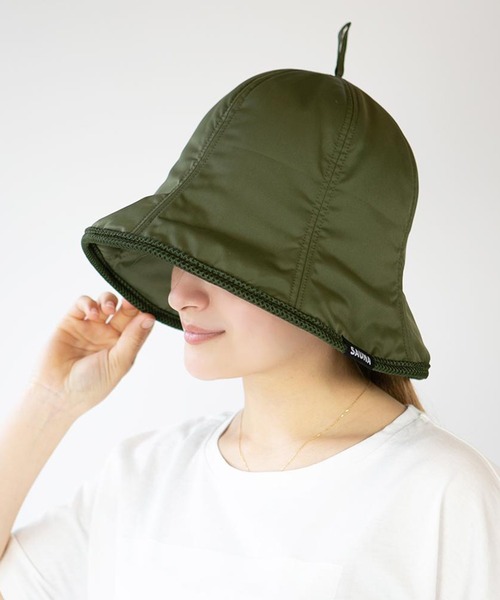 14+(イチヨンプラス)の「ナイロンサウナハット 高断熱(3Mシンサレート使用)・深めタイプ 袋付き(ハット・レディース・カーキ/アイボリー/ブラック/ピンク/ライトブルー/グレー・MEDIUM)」の7枚目の写真