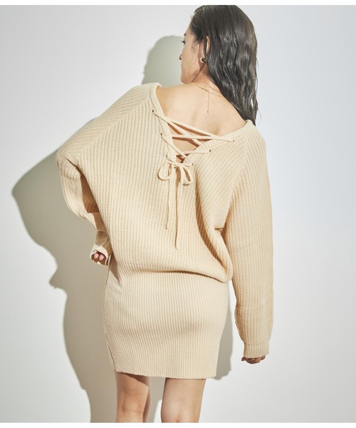 ANAP（アナップ）の「バックスピンドルニットワンピース（ワンピース・レディース・グレー/アイボリー/スミクロ・FREE）」の6枚目の写真