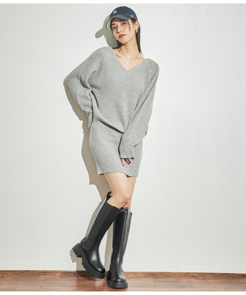 ANAP（アナップ）の「バックスピンドルニットワンピース（ワンピース・レディース・グレー/アイボリー/スミクロ・FREE）」の15枚目の写真