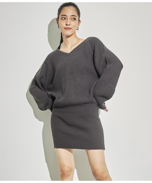 ANAP（アナップ）の「バックスピンドルニットワンピース（ワンピース・レディース・グレー/アイボリー/スミクロ・FREE）」の9枚目の写真