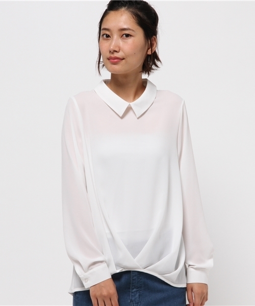 OUTLET（アウトレット）の「【CAPRICIEUX LE'MAGE】ドレープシャツプルオーバー（シャツ/ブラウス・レディース・ベージュ/ネイビー/ホワイト・FREE）」の2枚目の写真