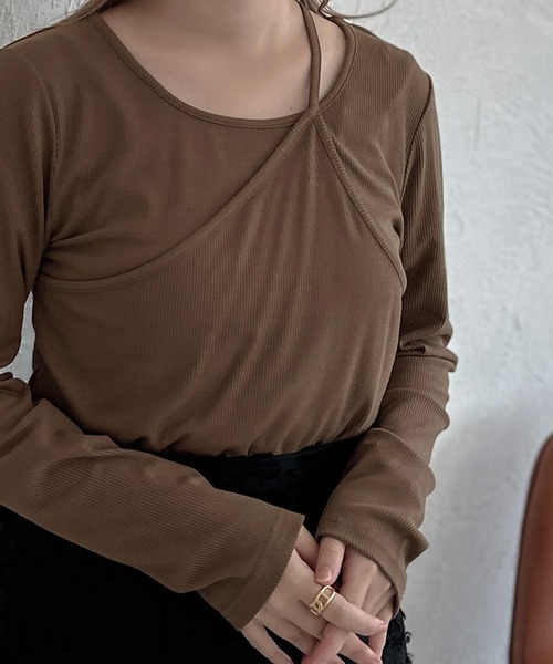 apres jour clair（アプレジュールクレア）の「【apres jour clair】リブレイヤードトップス【ZOZOTOWN限定アイテム】（Tシャツ/カットソー・レディース・アイボリー/ブラウン系その他/オレンジ系その他/ブラック/杢グレー・X-LARGE/フリー）」の4枚目の写真