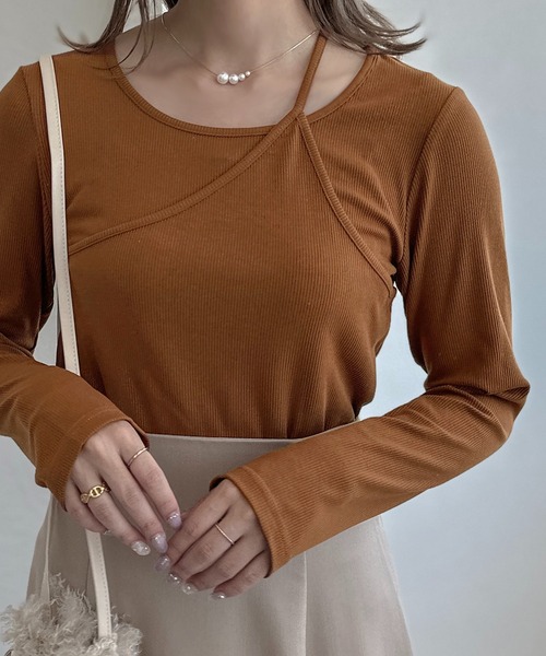 apres jour clair（アプレジュールクレア）の「【apres jour clair】リブレイヤードトップス【ZOZOTOWN限定アイテム】（Tシャツ/カットソー・レディース・アイボリー/ブラウン系その他/オレンジ系その他/ブラック/杢グレー・X-LARGE/フリー）」の5枚目の写真